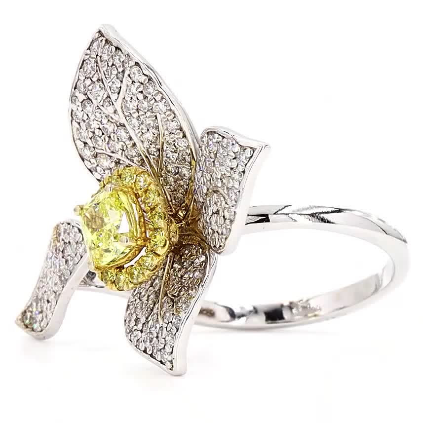 Floral Natural Yellow Diamond Open Band Halo Ring