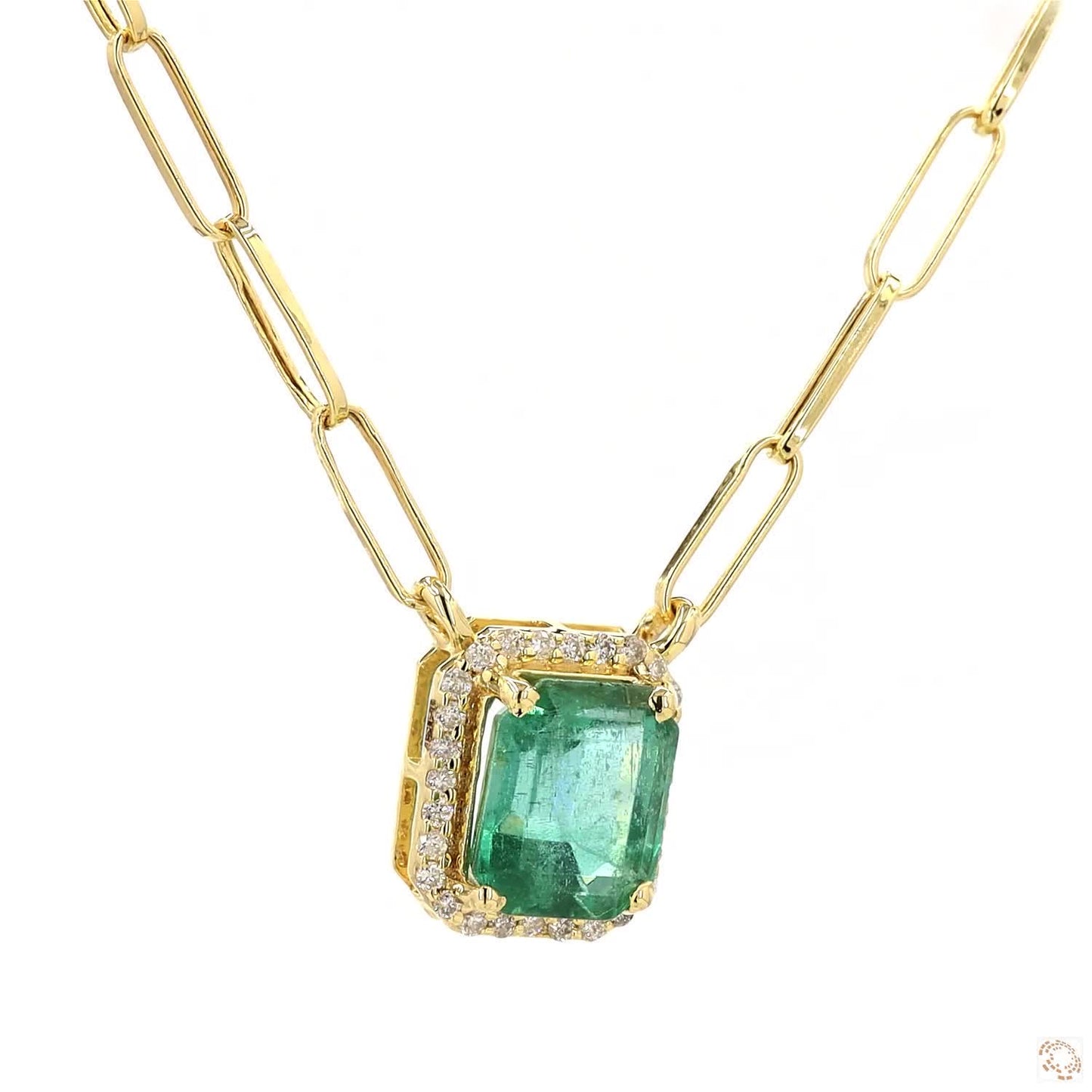 Emerald Halo Diamond Pendant Necklace