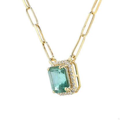 Emerald Halo Diamond Pendant Necklace