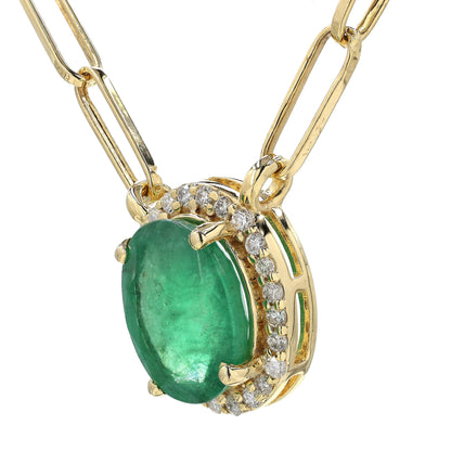 Oval Emerald Halo Diamond Pendant Necklace