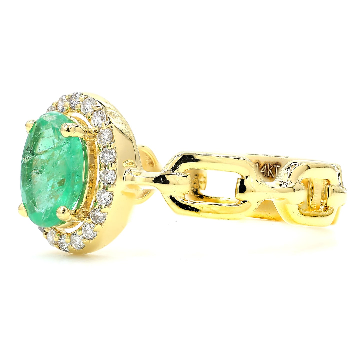 Natural Oval Emerald Diamond Chain Link Ring