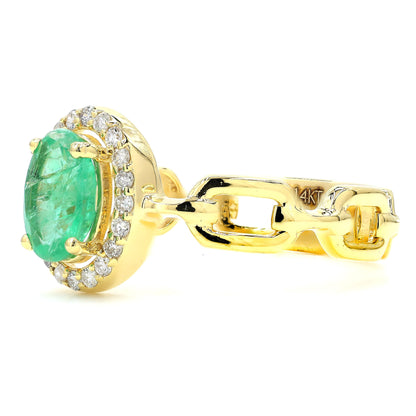 Natural Oval Emerald Diamond Chain Link Ring
