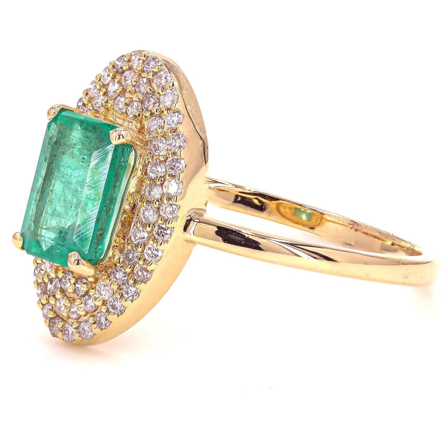 Emerald Cut Emerald Double Halo Ring