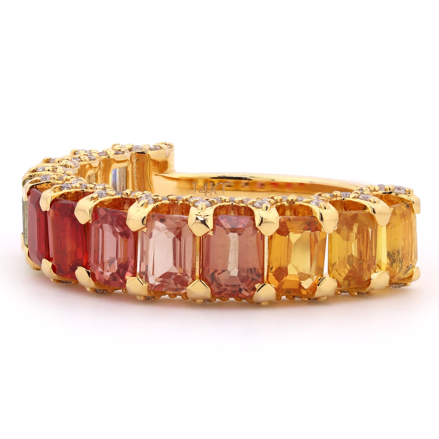 Multi Stone Emerald Cut Sapphire Gemstone Band Ring