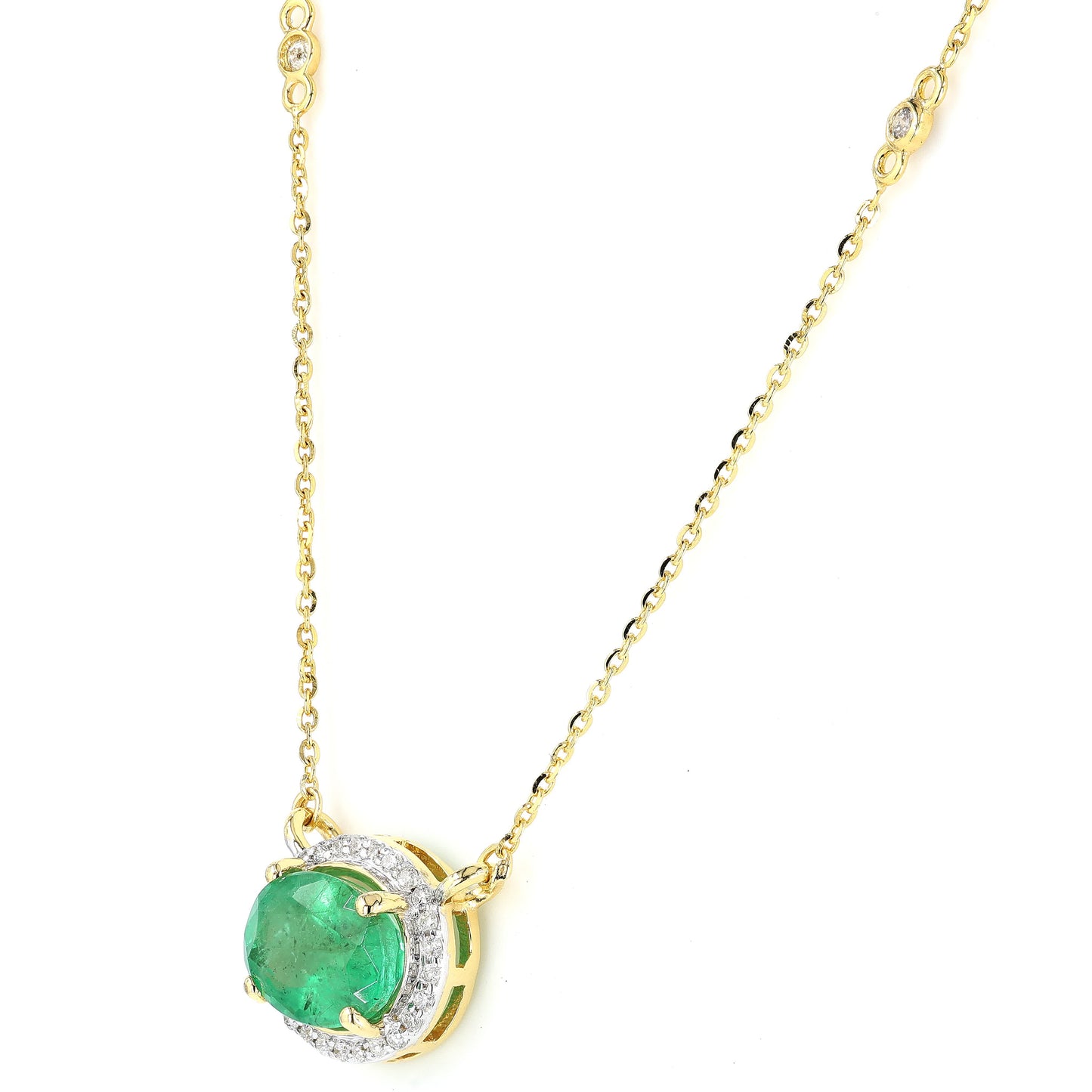Oval Emerald Diamond Halo Necklace