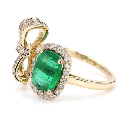 Emerald Diamond Bow Ring