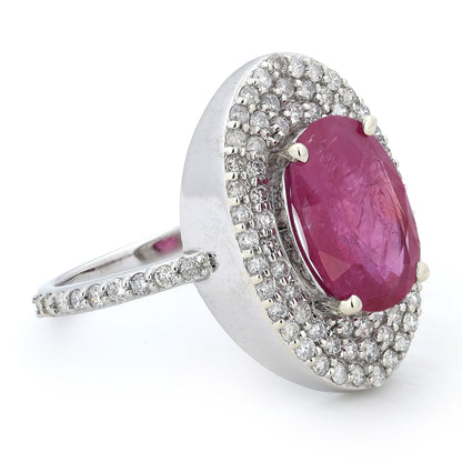 Oval Ruby Halo Diamond Ring