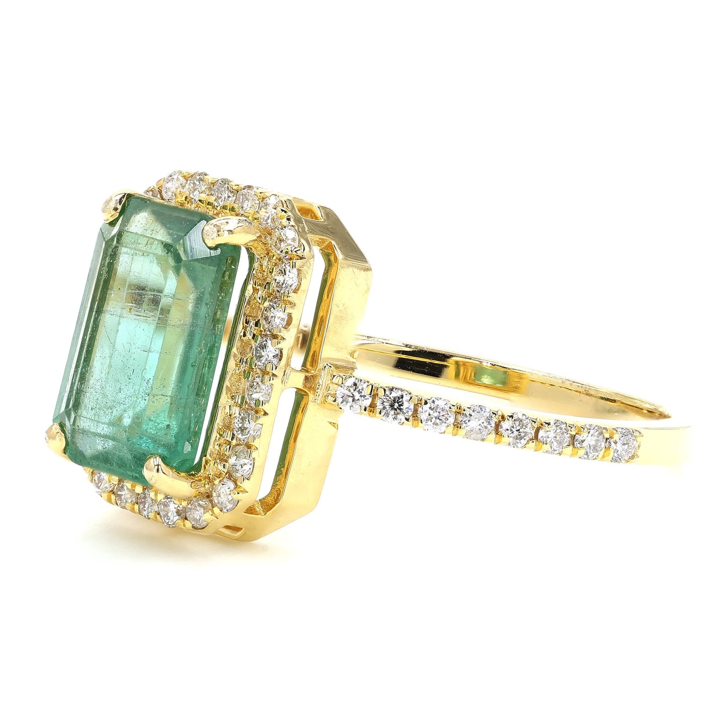 Emerald Cut Emerald Halo Ring