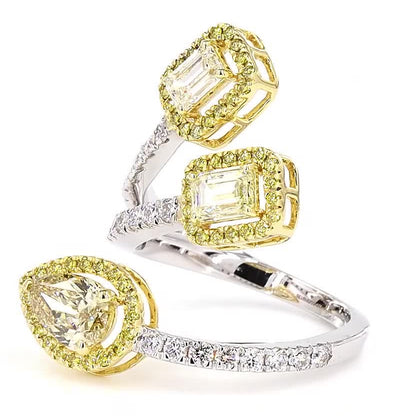 Multi Stone Spiral Natural Yellow Diamond Wrap Ring