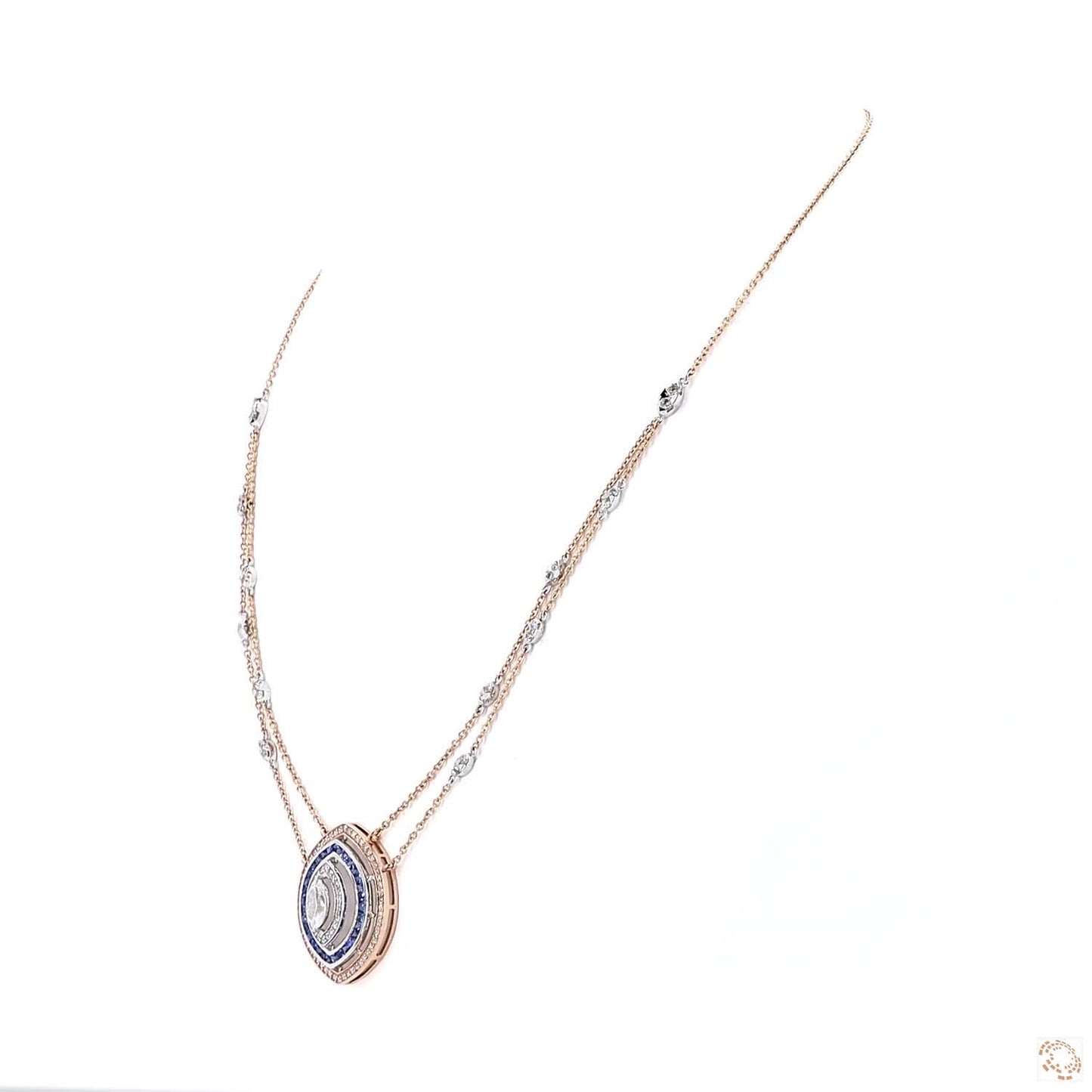 Marquise Halo Sapphire Pendant Necklace