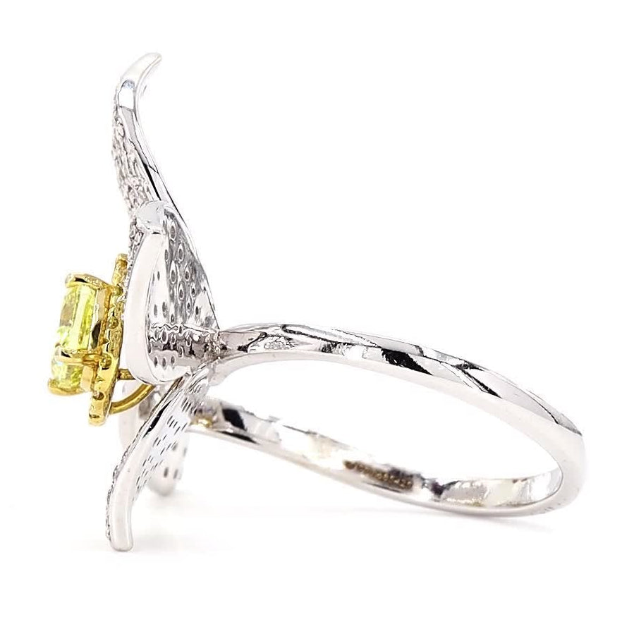 Floral Natural Yellow Diamond Open Band Halo Ring