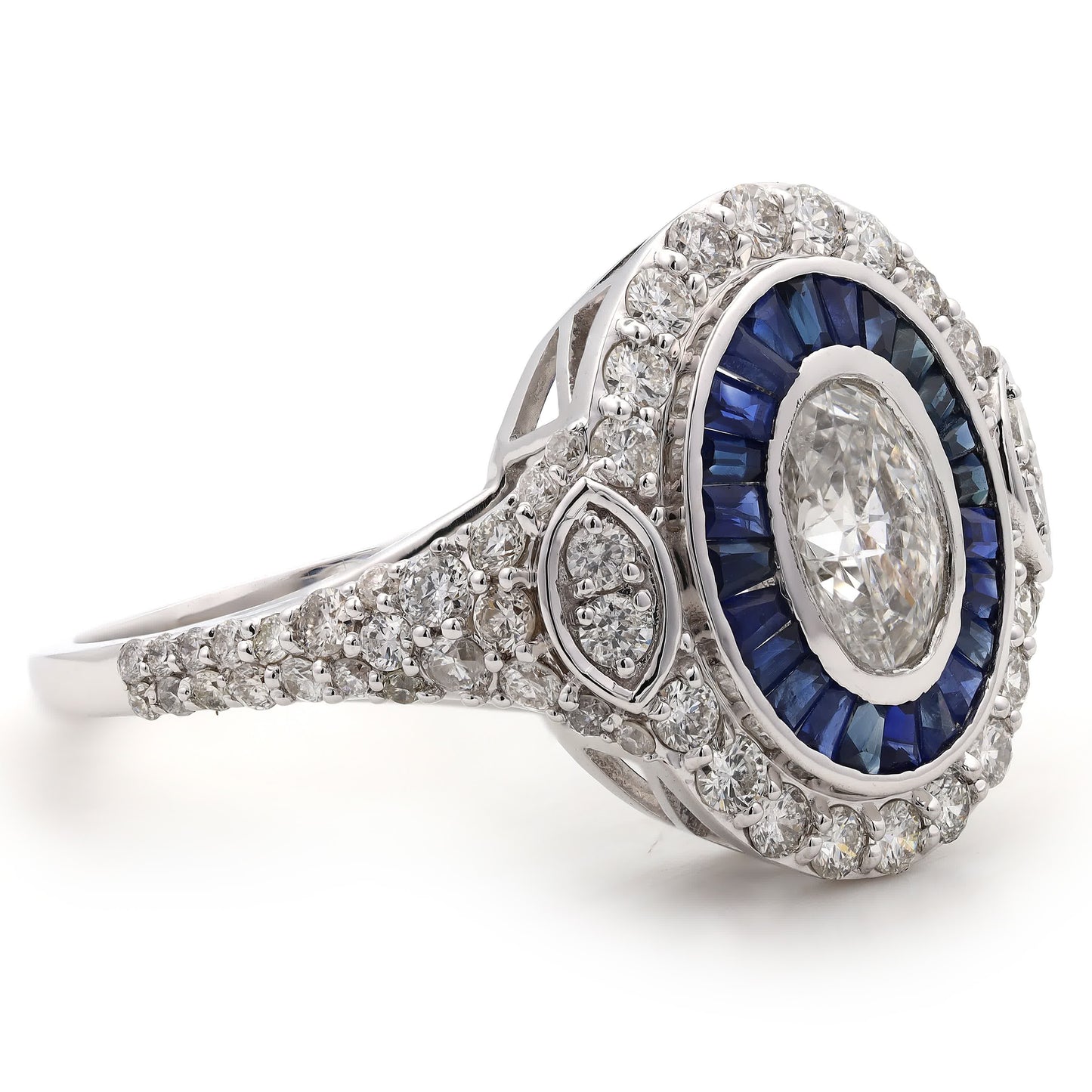 Natural Oval Diamond & Blue Sapphire Ring