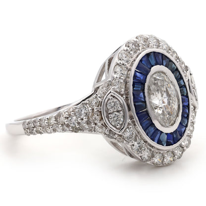 Natural Oval Diamond & Blue Sapphire Ring