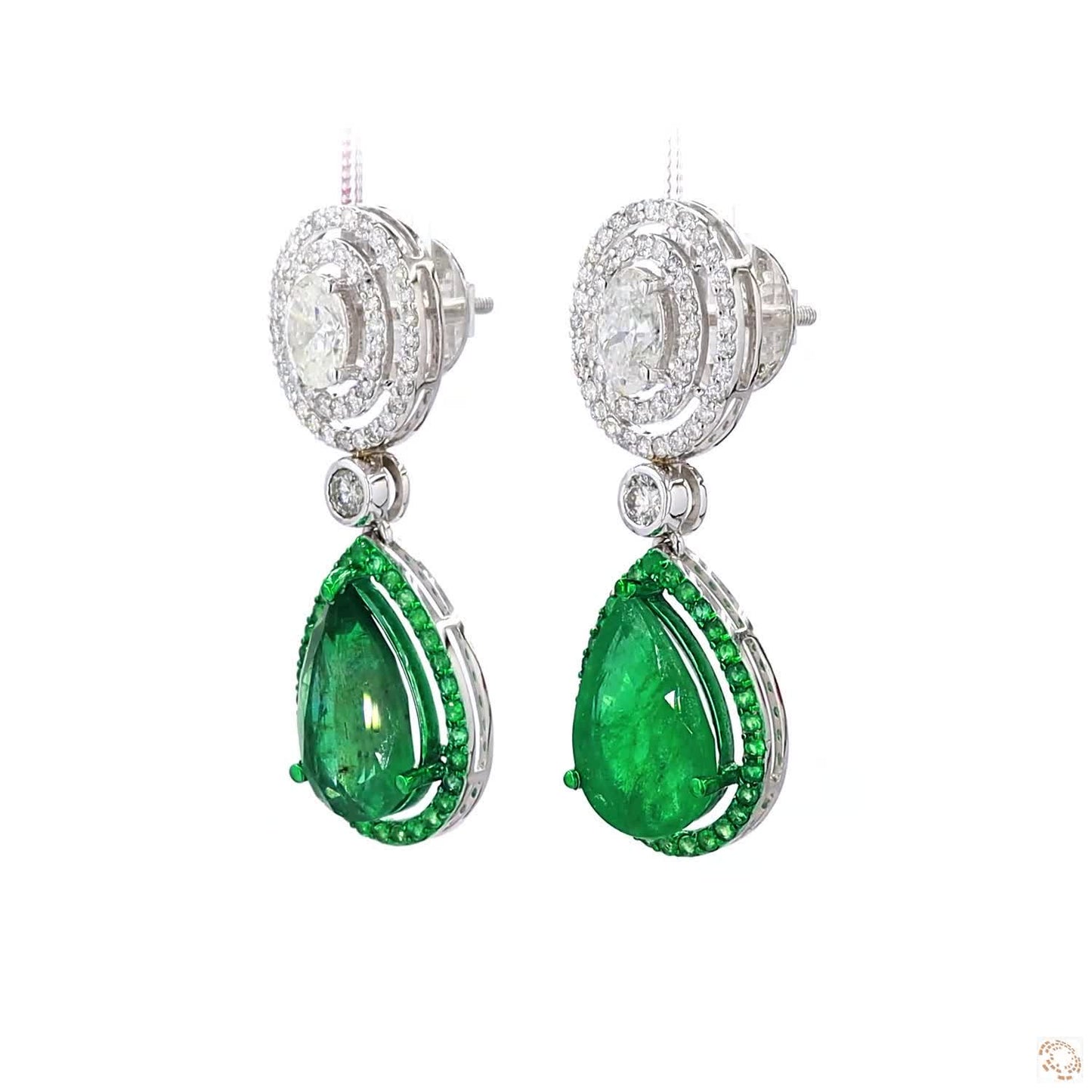 Pear Cut Emerald Diamond Drop Earrings