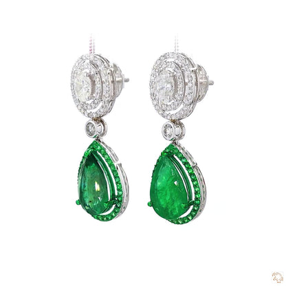 Pear Cut Emerald Diamond Drop Earrings