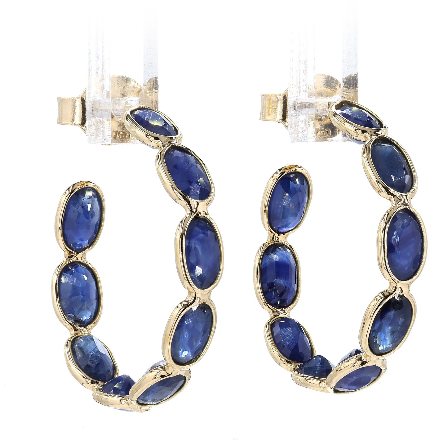 Natural Blue Sapphire J-Hoop Earrings