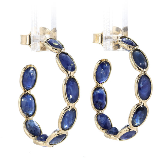Natural Blue Sapphire J-Hoop Earrings