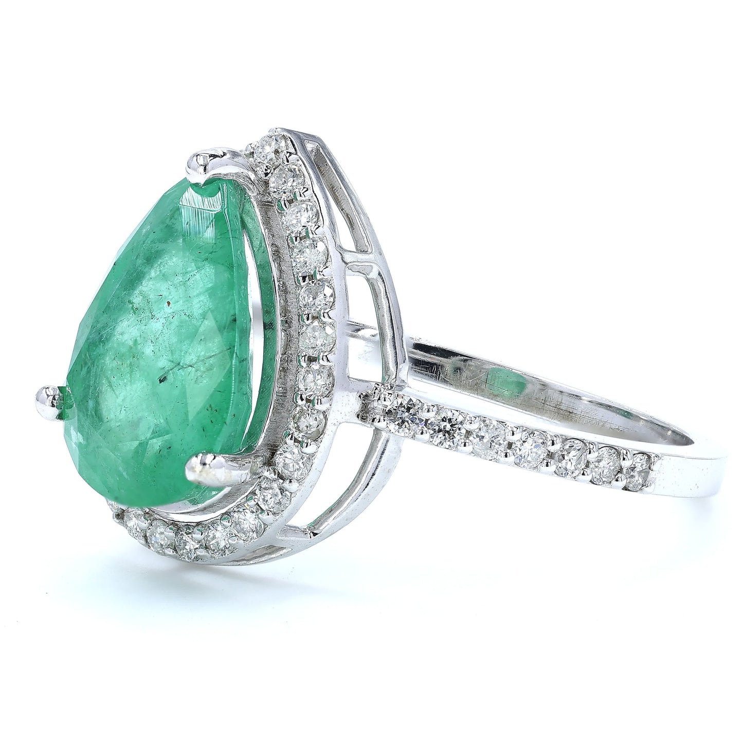 Pear Cut Emerald Diamond Ring