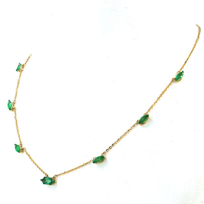 Natural Marquise Cut Emerald Gemstone Station Necklace