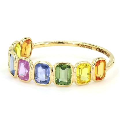 Multi Stone Emerald Cut Sapphire Gemstone Ring