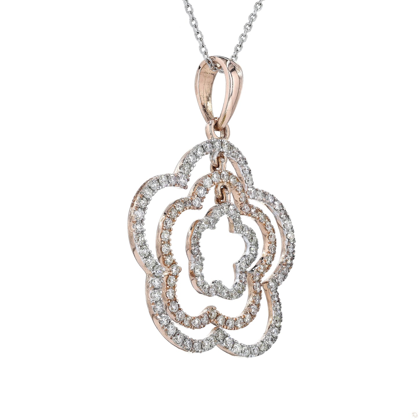 Layered Floral Diamond Pendant Necklace