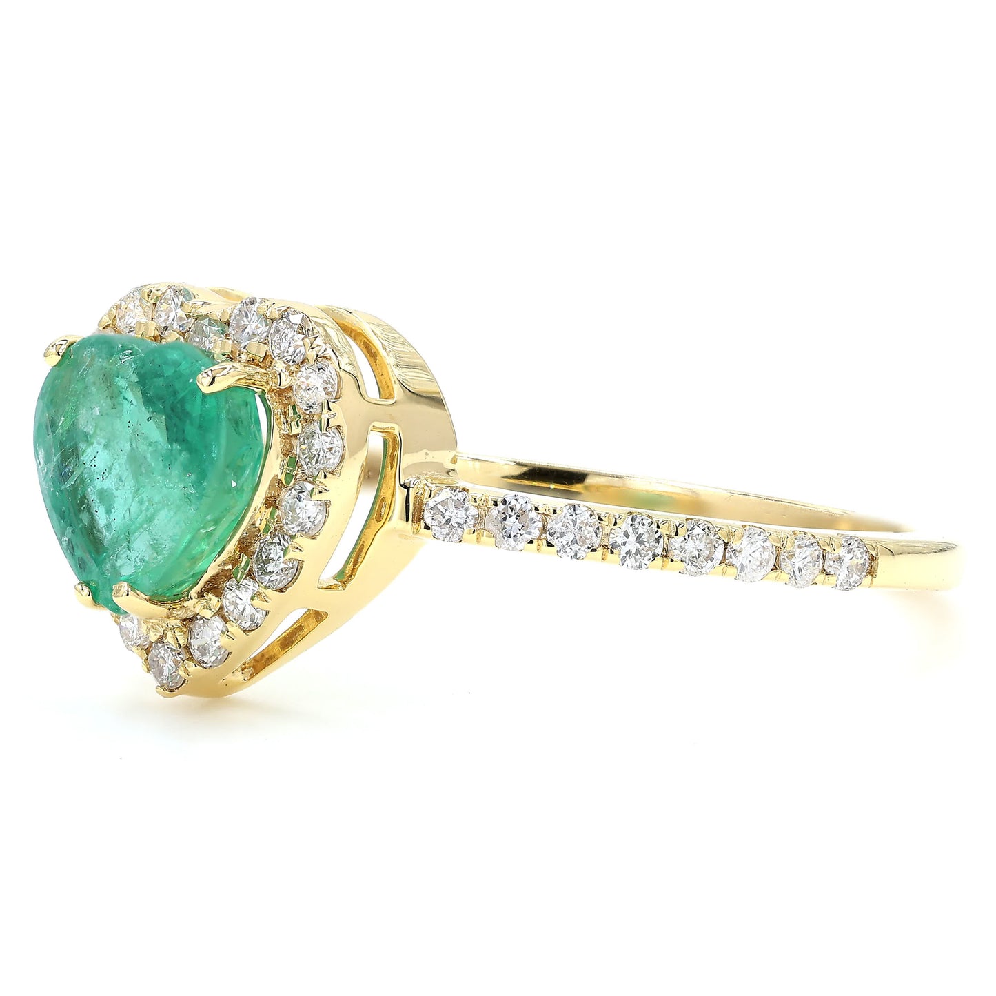 Heart Natural Emerald Halo Diamond Ring