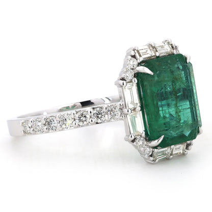 Emerald Baguette Halo Diamond Ring