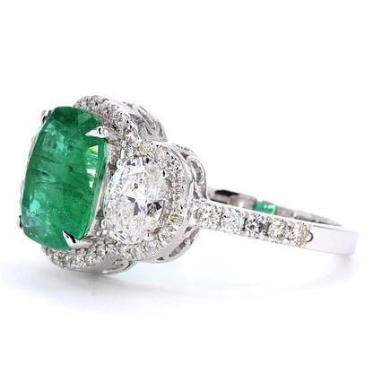 Cushion Cut Emerald Diamond Ring