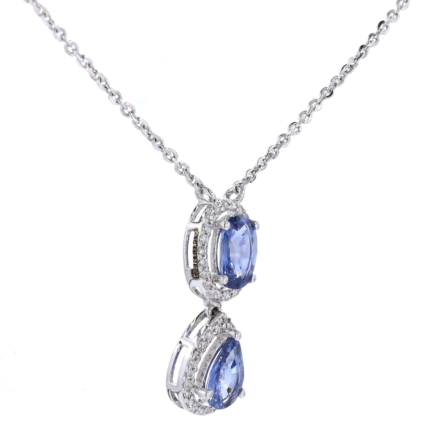 Blue Sapphire Natural Diamonds Halo Pendant Necklace