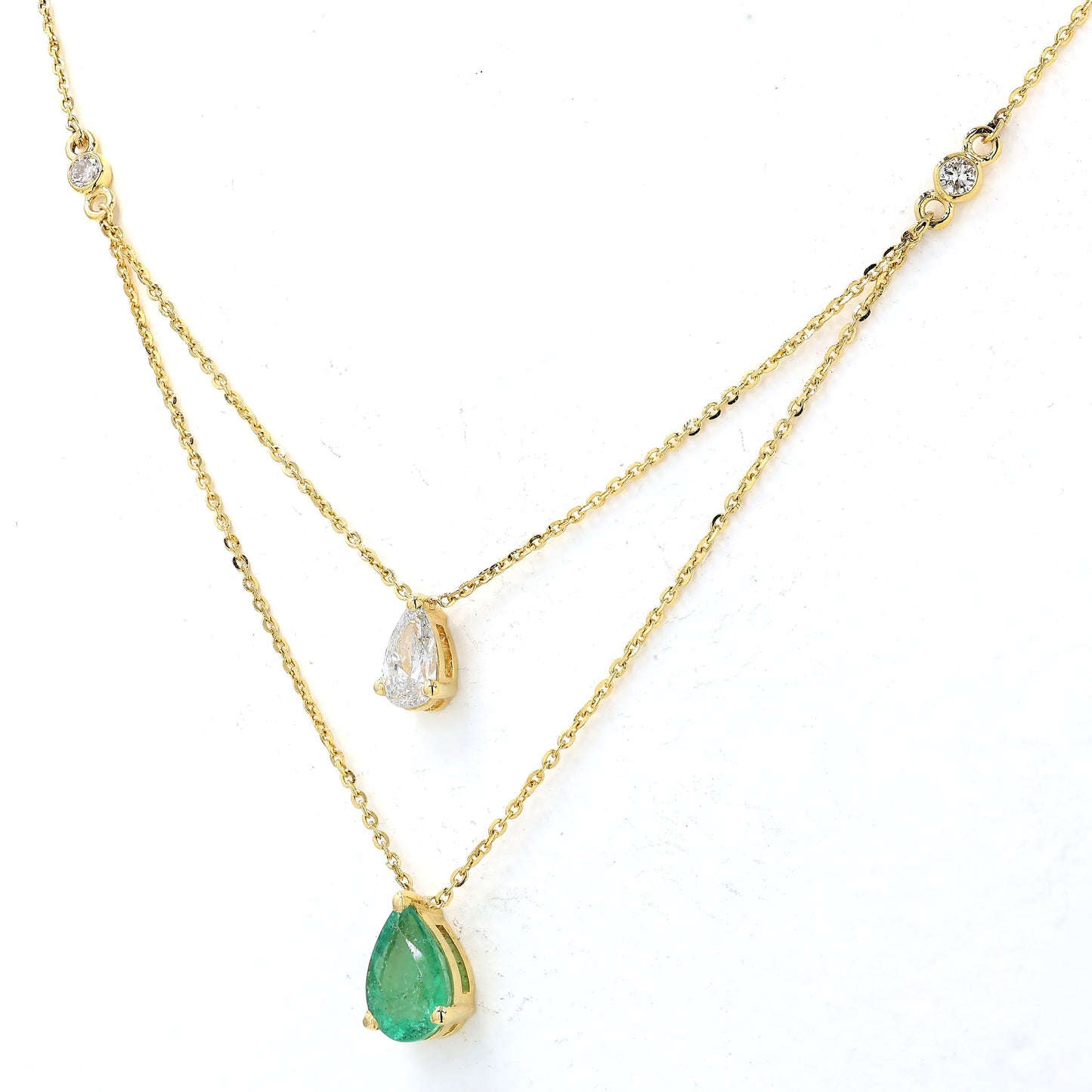 Pear Shape Emerald Diamond Layering Necklace