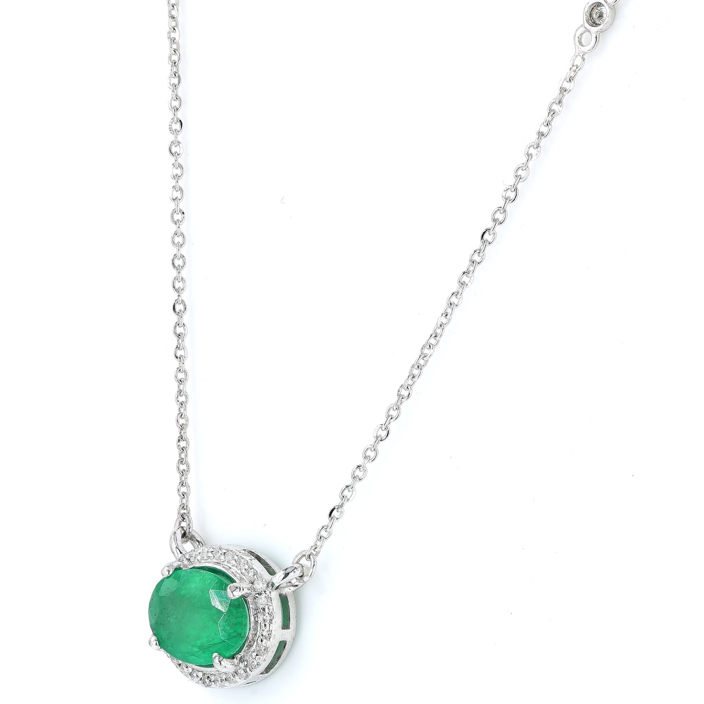 Oval Emerald Diamond Halo Necklace