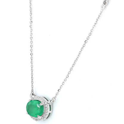 Oval Emerald Diamond Halo Necklace