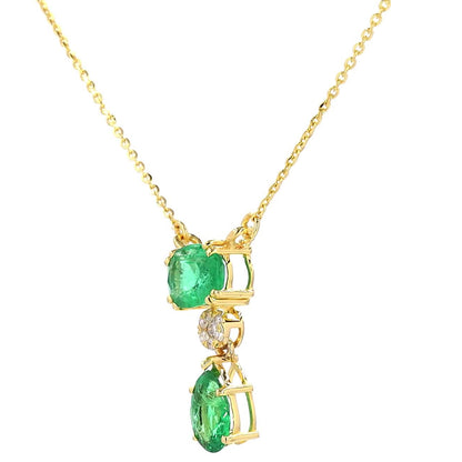 Natural Emerald Drop Diamond Pendant Necklace