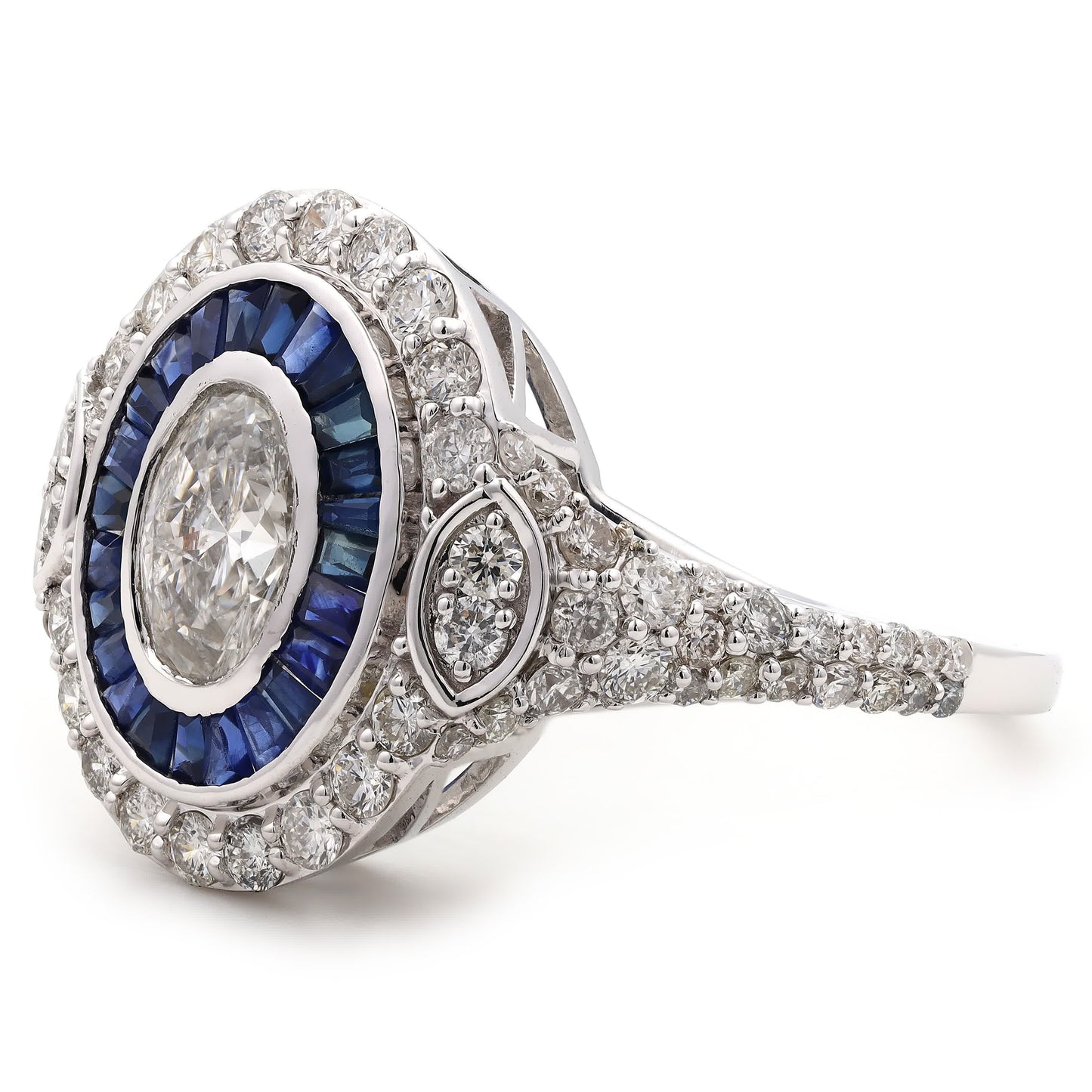 Natural Oval Diamond & Blue Sapphire Ring
