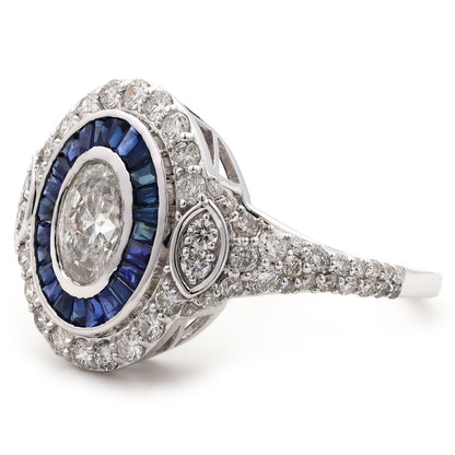 Natural Oval Diamond & Blue Sapphire Ring