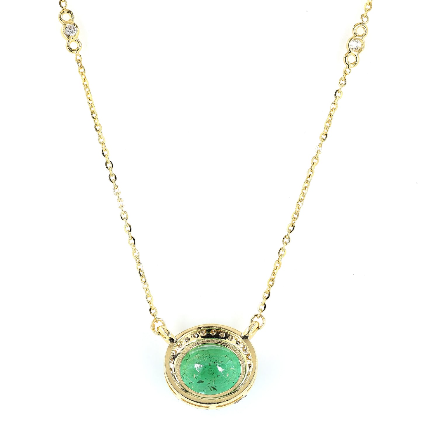 Oval Emerald Diamond Halo Necklace