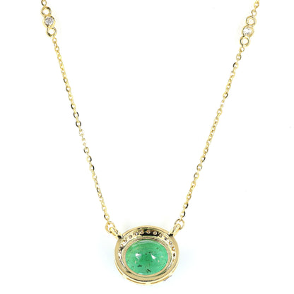 Oval Emerald Diamond Halo Necklace