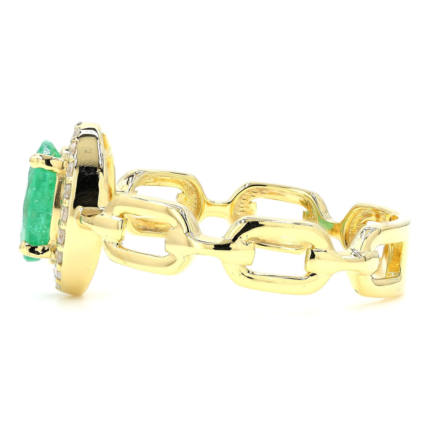 Natural Oval Emerald Diamond Chain Link Ring