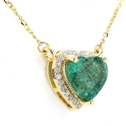 Heart Emerald Halo Diamond Necklace