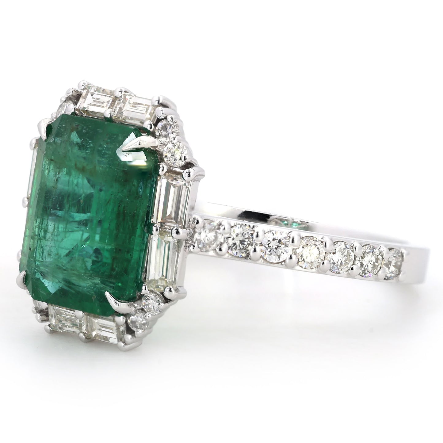 Emerald Baguette Halo Diamond Ring