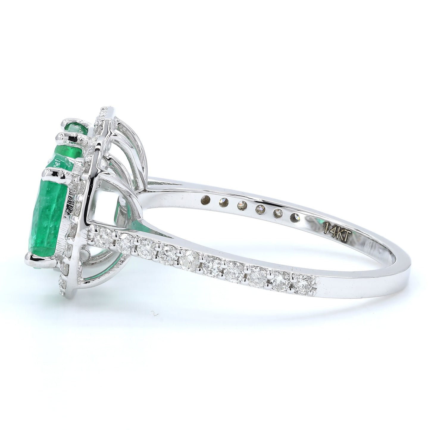 Emerald Oval and Emerald Cut Diamond Halo Ring
