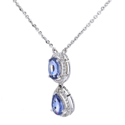 Blue Sapphire Natural Diamonds Halo Pendant Necklace