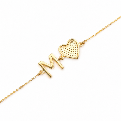 Heart Initial Natural Diamond Bracelet