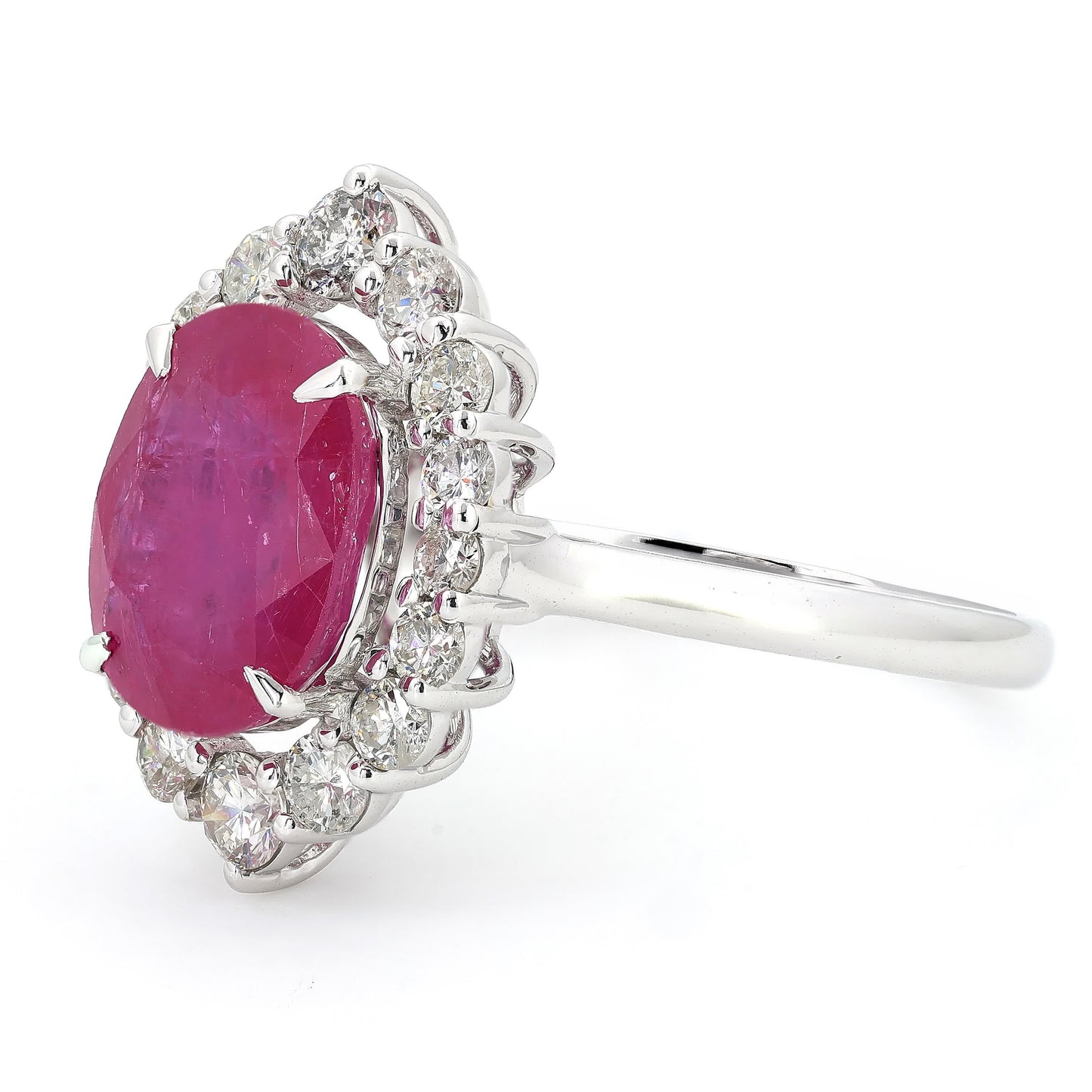 Natural Ruby Oval Halo Diamond Ring