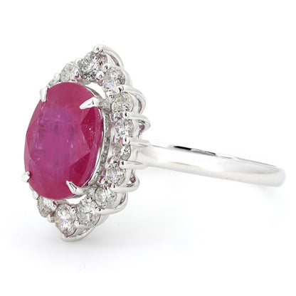 Natural Ruby Oval Halo Diamond Ring