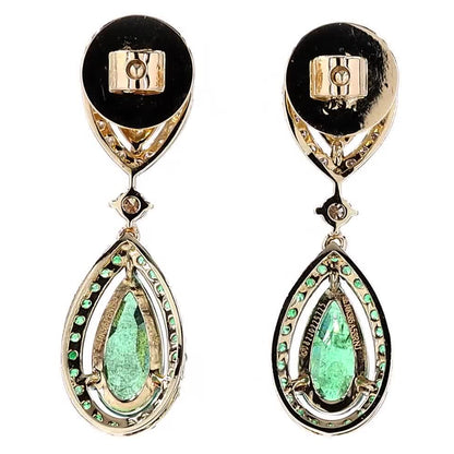 Natural Emerald Diamond Halo Dangle Earrings