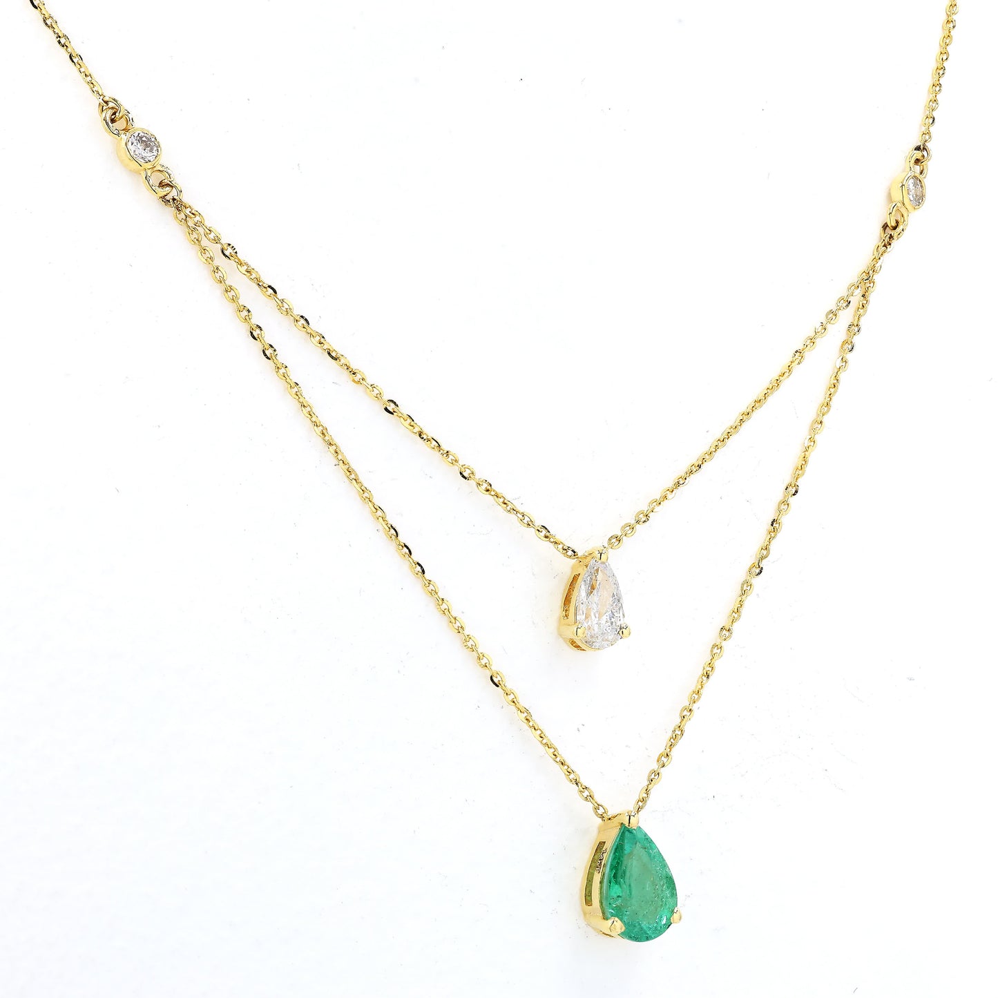 Pear Shape Emerald Diamond Layering Necklace