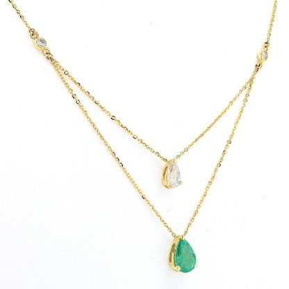Pear Shape Emerald Diamond Layering Necklace