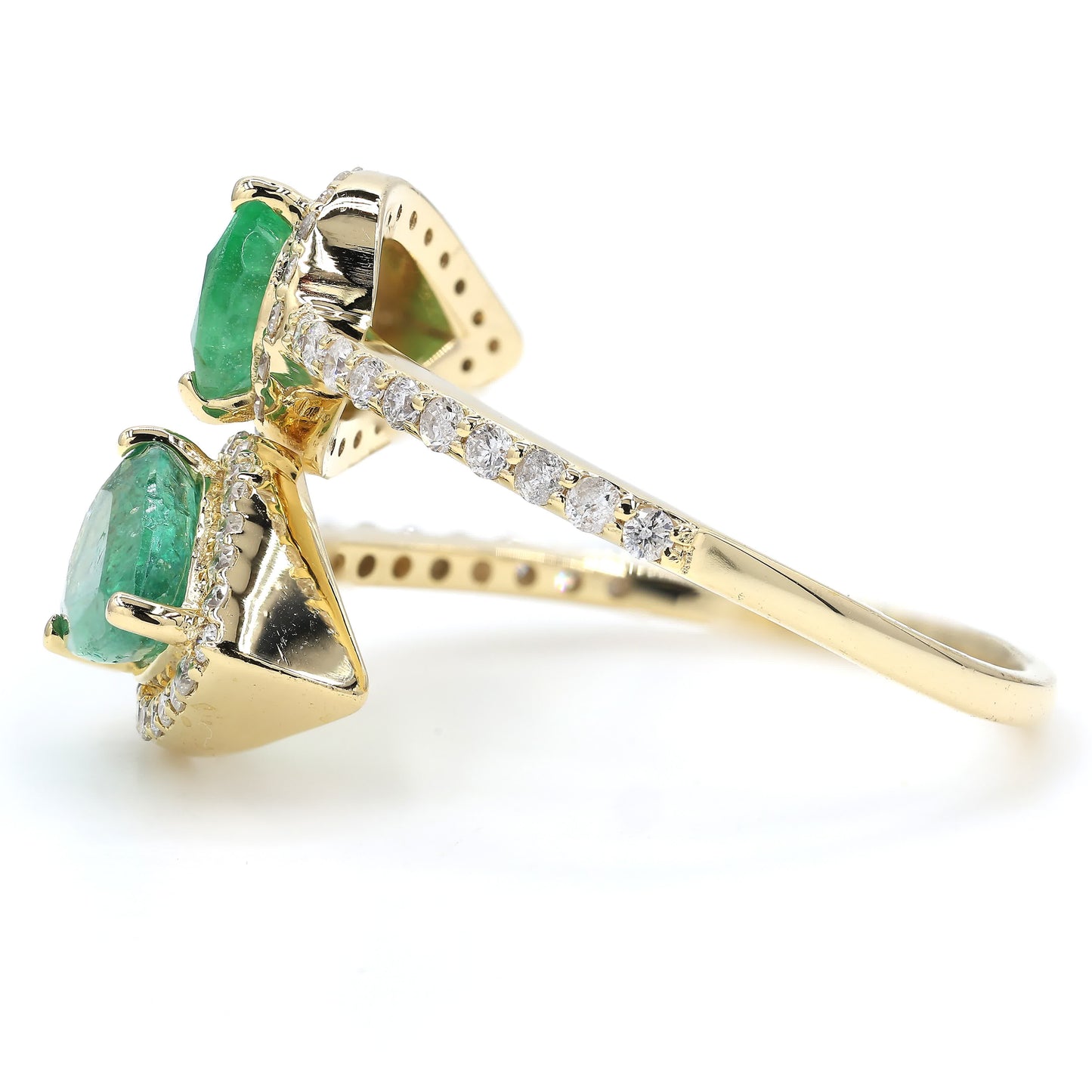 Double Pear Emerald Diamond Bypass Ring