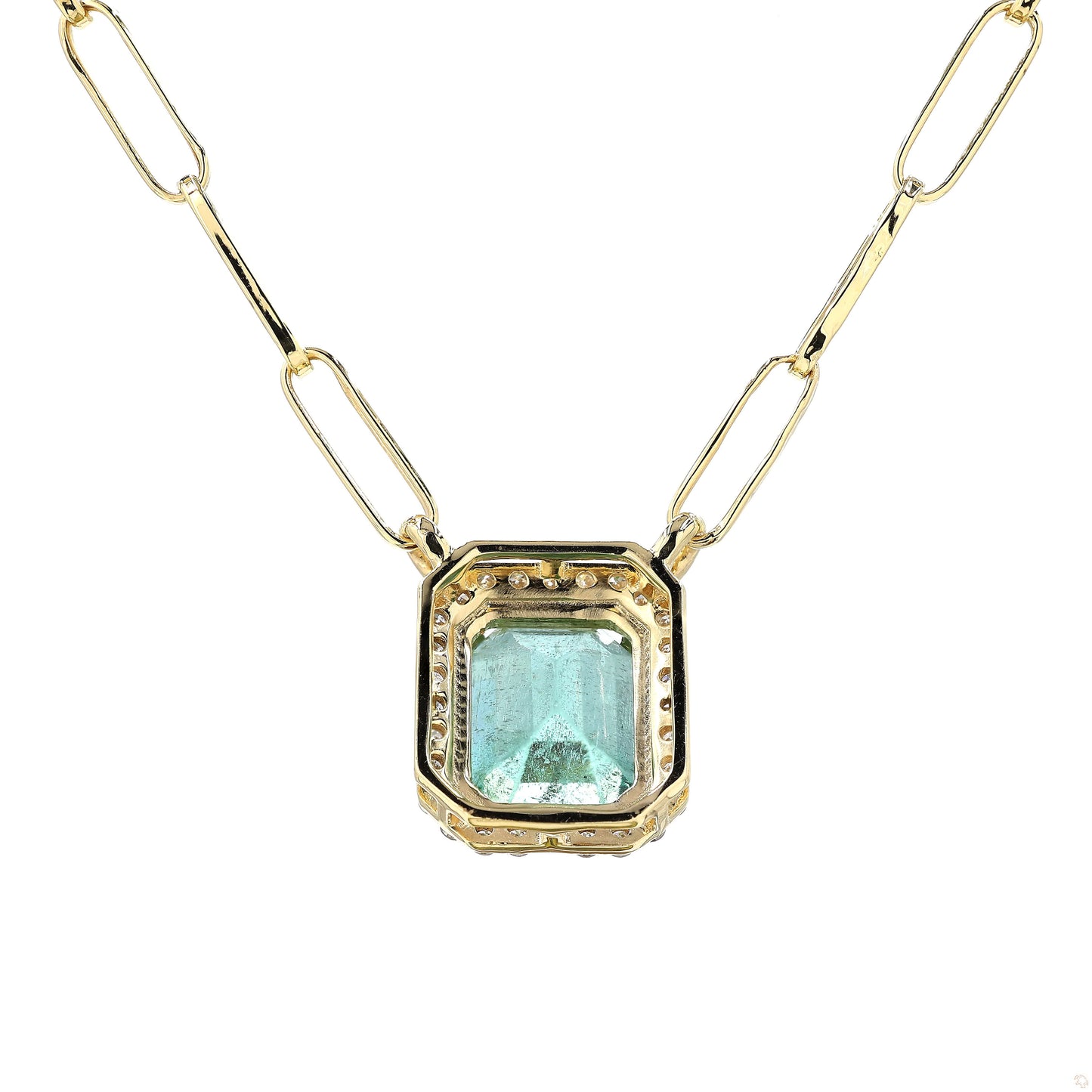 Emerald Halo Diamond Pendant Necklace